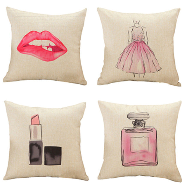 Fashion Pillowcase Cushion Cover Lipstick Perfume