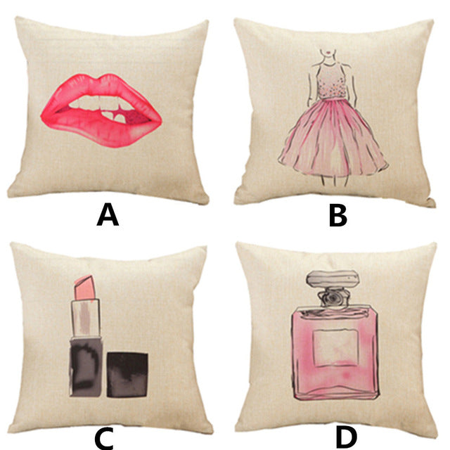 Fashion Pillowcase Cushion Cover Lipstick Perfume