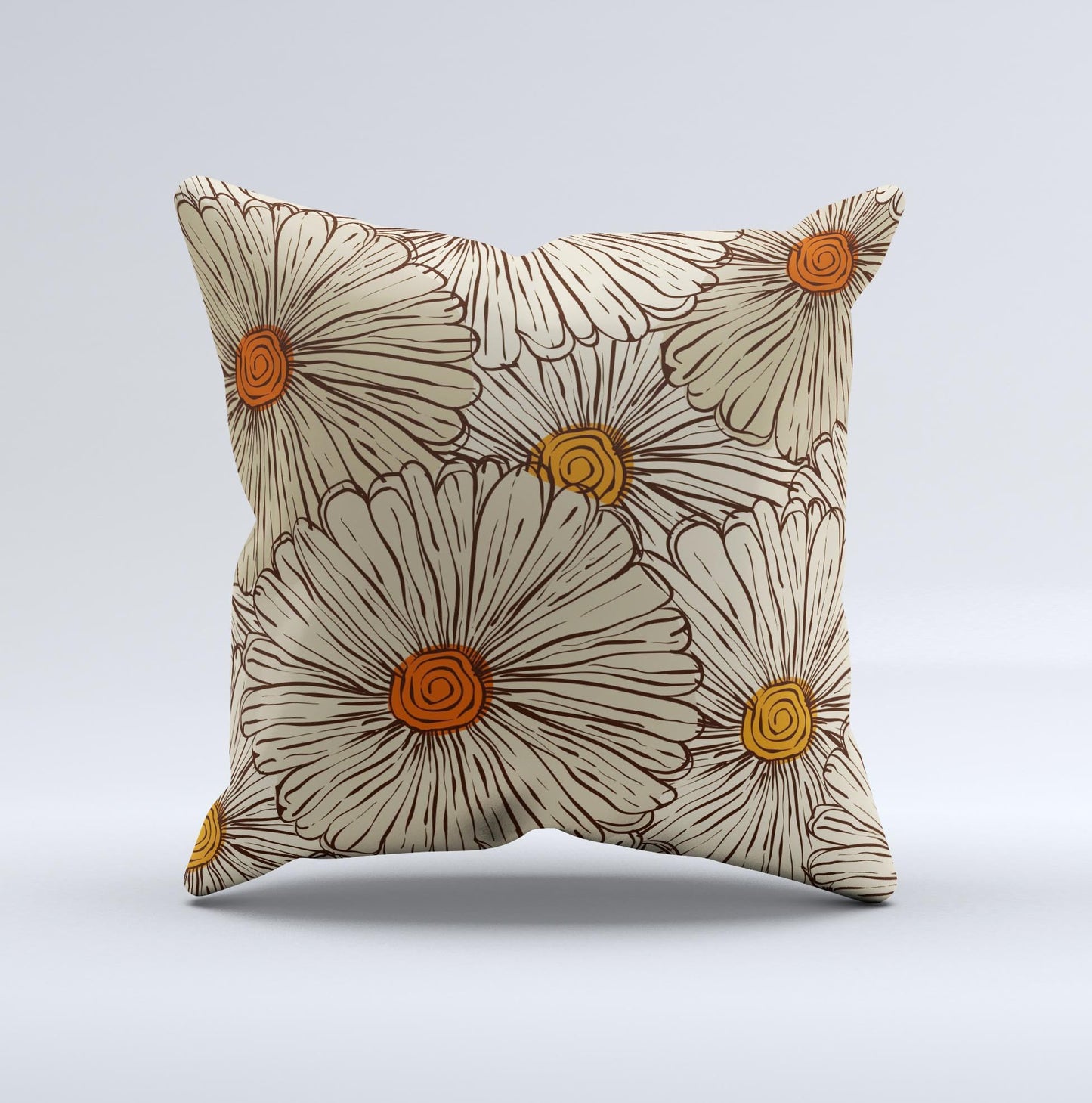 Tan & Orange Tipped Flowers Pattern ink-Fuzed Decorative Throw Pillow