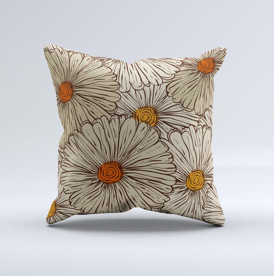 Tan & Orange Tipped Flowers Pattern ink-Fuzed Decorative Throw Pillow