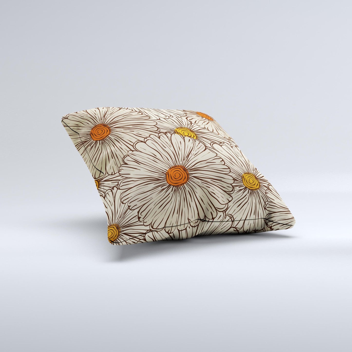 Tan & Orange Tipped Flowers Pattern ink-Fuzed Decorative Throw Pillow