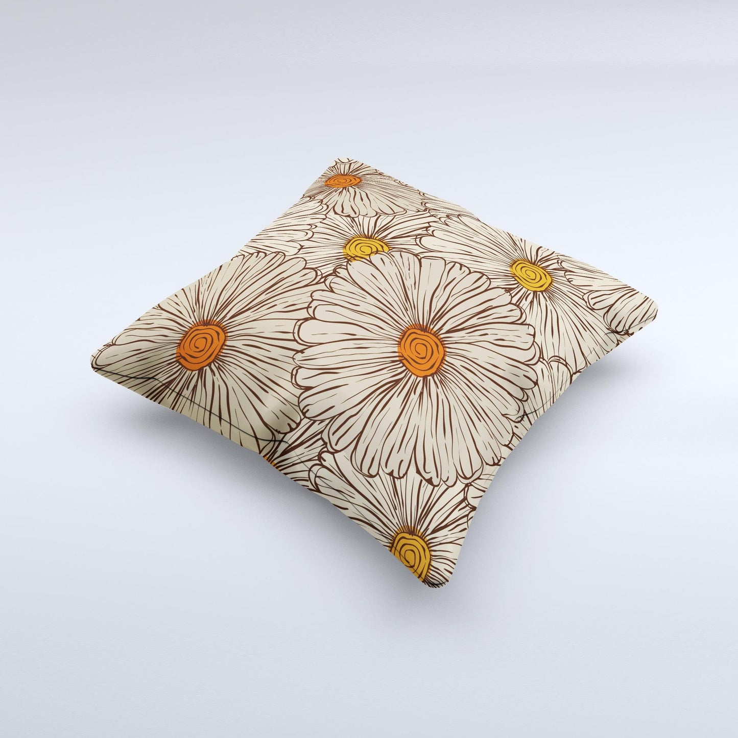 Tan & Orange Tipped Flowers Pattern ink-Fuzed Decorative Throw Pillow