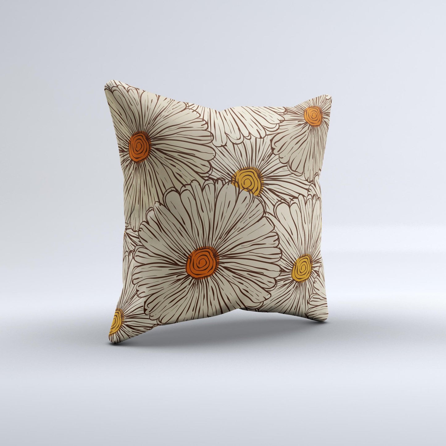 Tan & Orange Tipped Flowers Pattern ink-Fuzed Decorative Throw Pillow